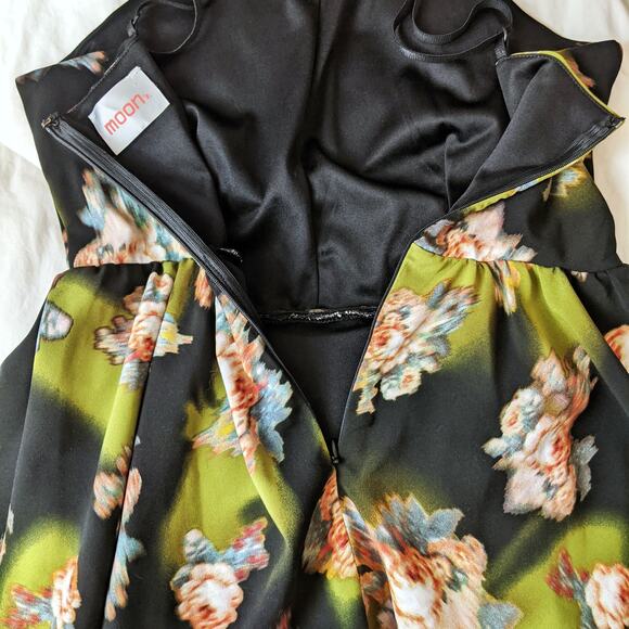 MODCLOTH MOON Green & Black Floral Dress Size Small - Picture 4 of 9